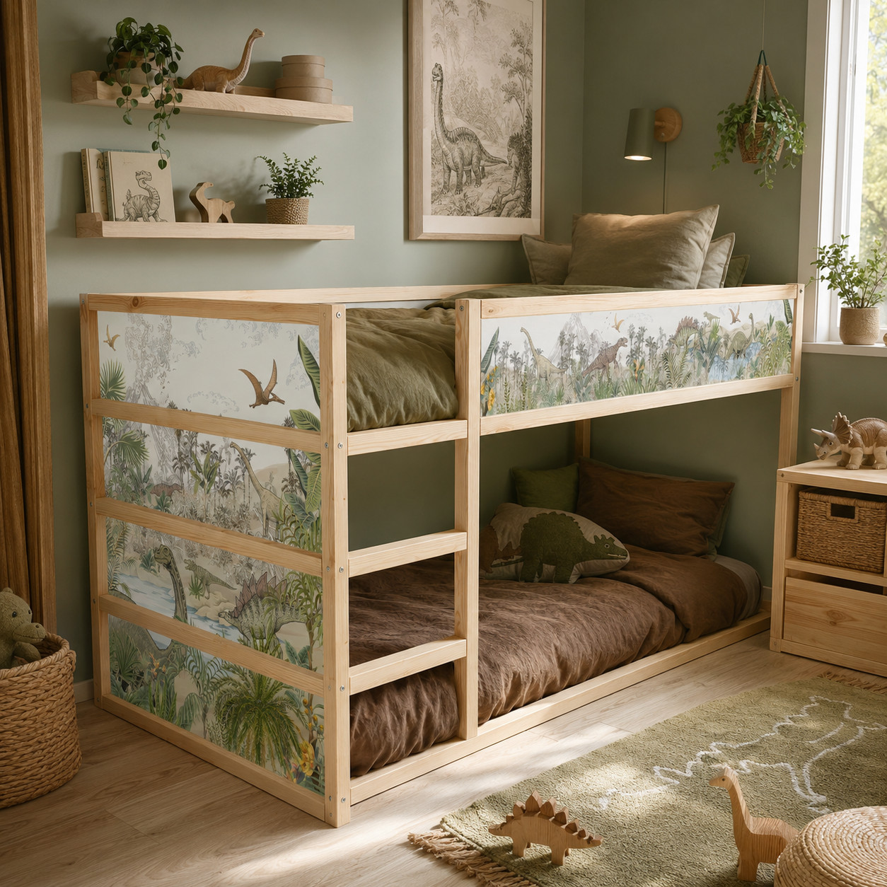 Dinosaur Jungle IKEA KURA Bed Decals, Watercolor Dino Vinyl Stickers