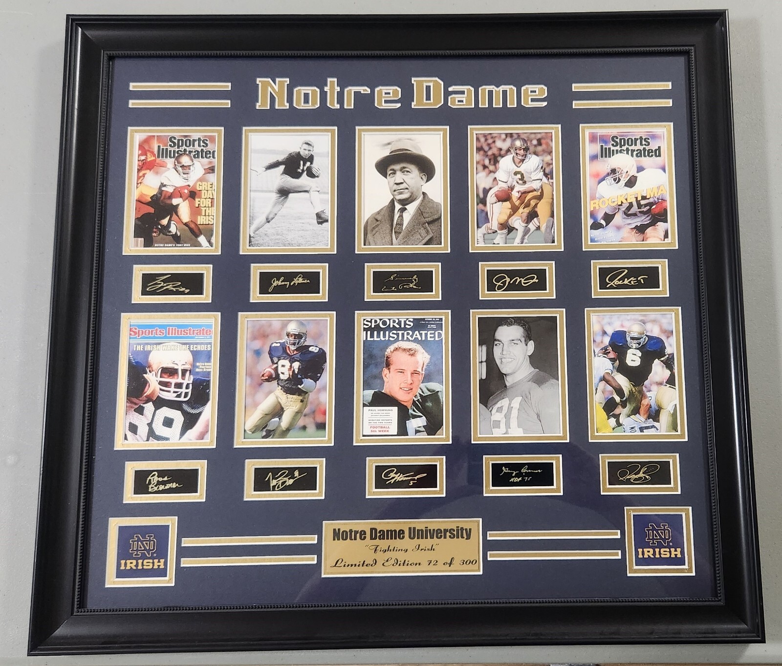PRICE REDUCED – Notre Dame laser-etched auto wall decor (featuring Irish greats)