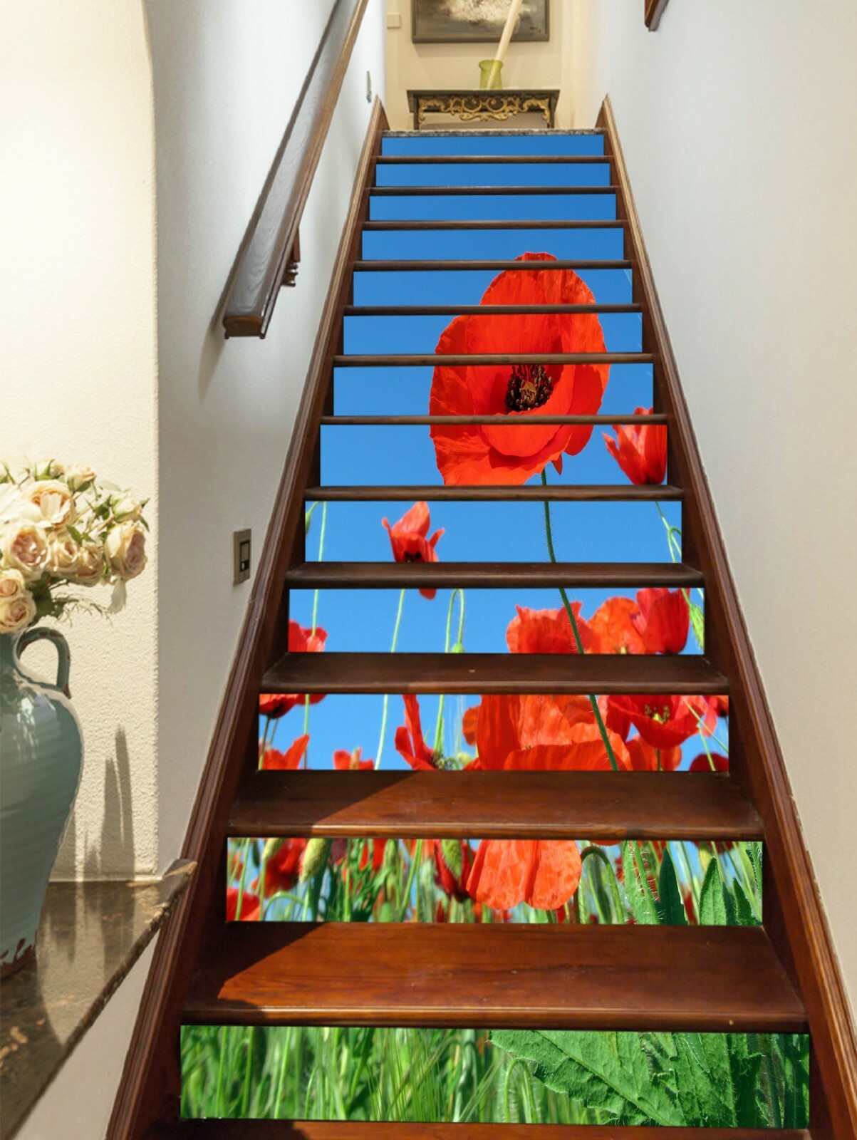 3D Red Flower ZHU425 Stair Risers Decoration Photo Mural Vinyl Wallpaper Zoe