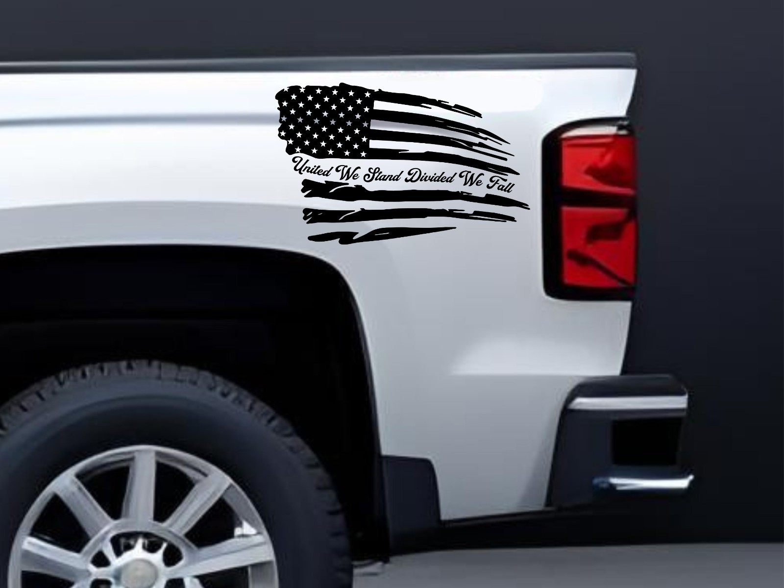 Distressed America Flag Vinyl Car Decal Sticker United We Stand Divided We Fall