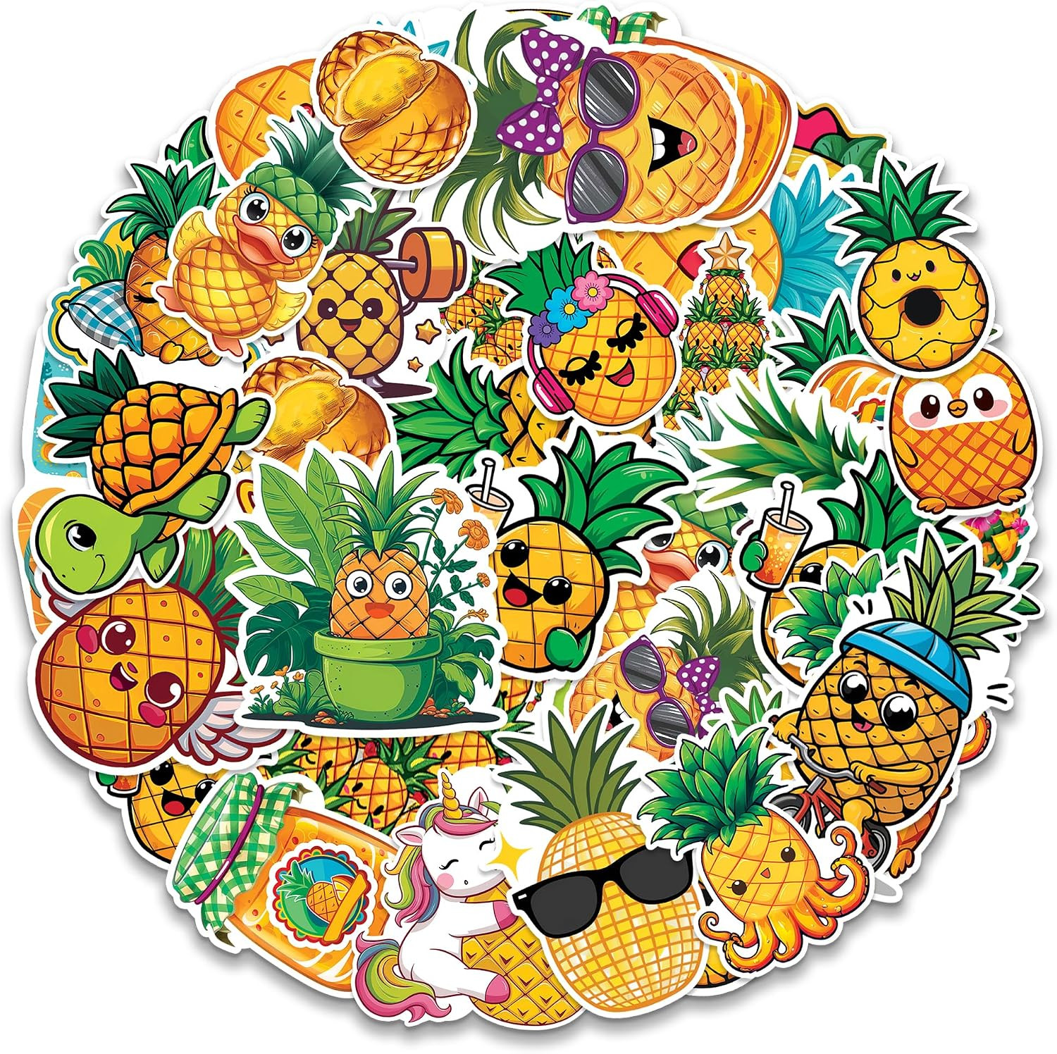 Pineapple Stickers 50 Pieces Vinyl Waterproof Decal for Laptop Water Bottle Phon