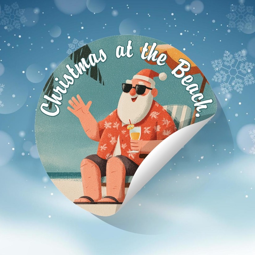 Christmas at the Beach, Christmas Round Dot Stickers Set, 1.2" & 1.5"
