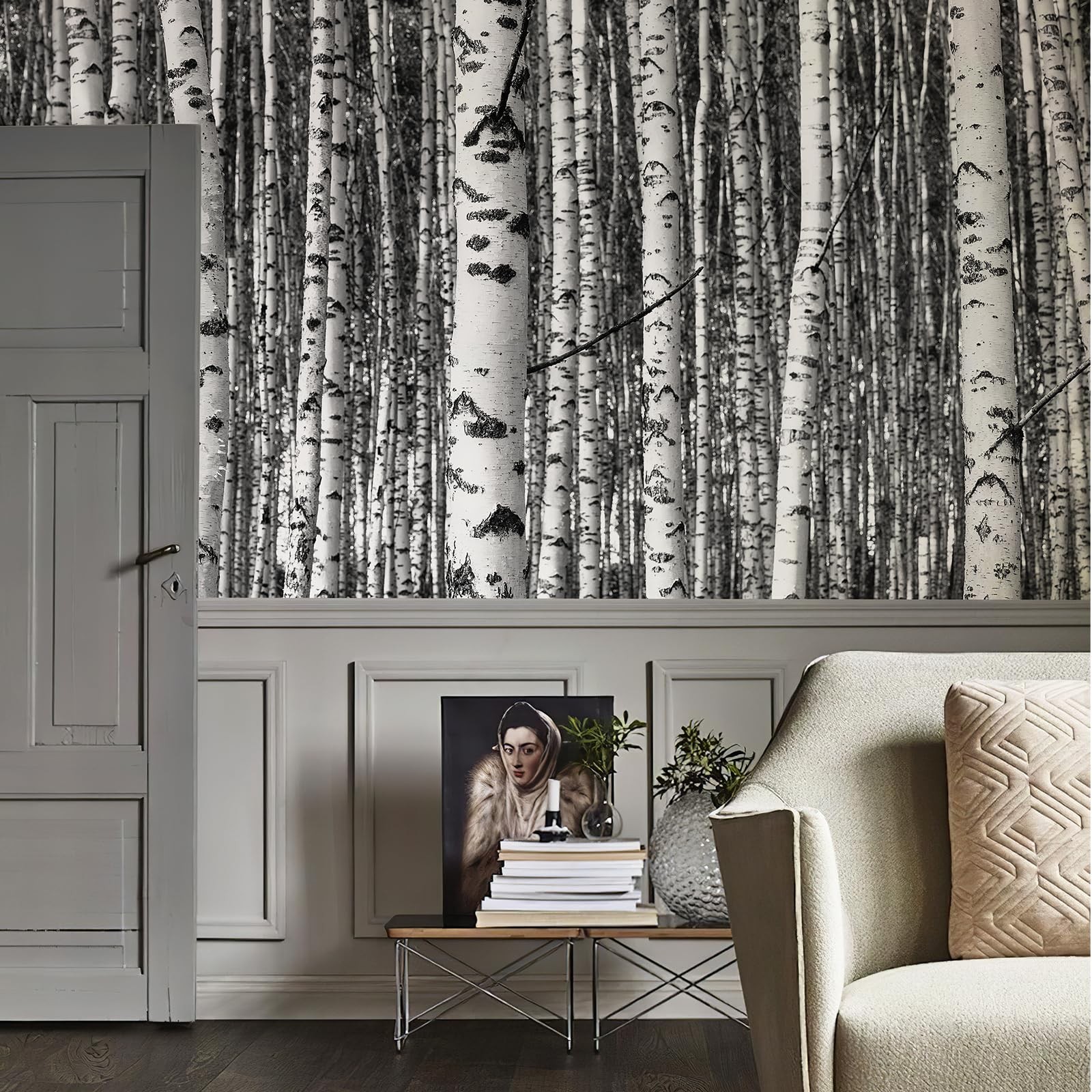 Large Birch Forest Wall Mural Peel and Stick Mural for Wall 148"x 98" Black a…