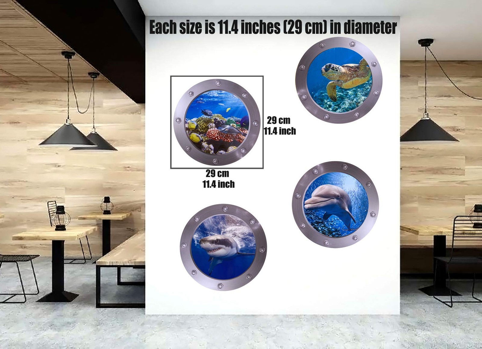 OTDCGI 11 Inch Round 3D Porthole Window Adhesive Stickers – 11 Inches, Blue