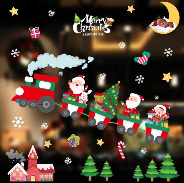 3x Removable Christmas Window Clings Decals Snowflake Santa Claus Showcase Decor