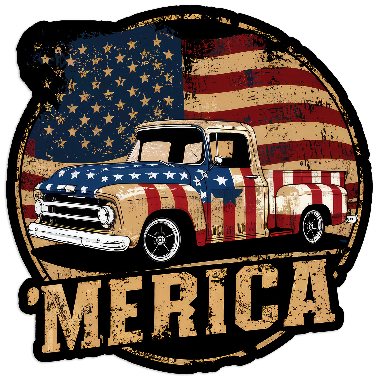 Merica Vintage Truck – Vinyl Decal Sticker – Car Window Laptop – #1718