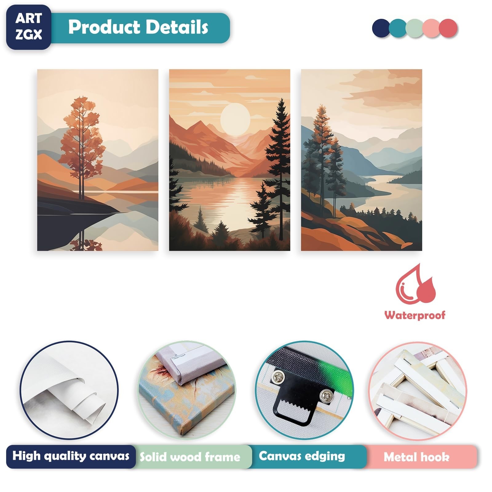 ARTZGX Boho Canvas Wall Art 3 Piece Minimalist Bohemia Picture Sunrise Mounta…