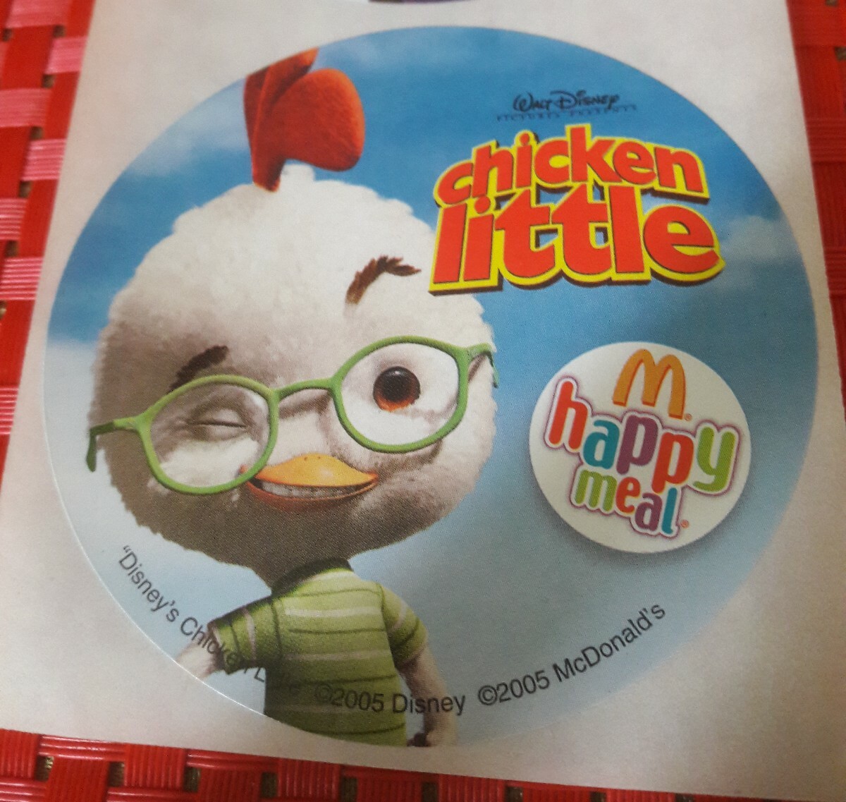 CHICKEN LITTLE McDonald's Happy Meal Lot of 6 Round 3" STICKERS FAVORS from 2005
