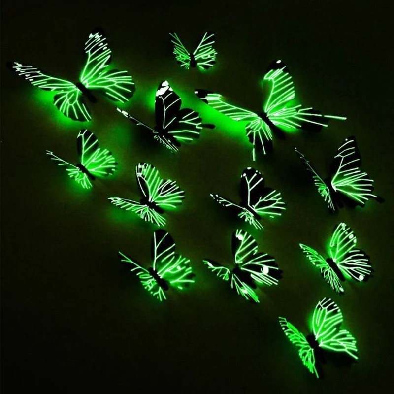 12PCS 3D Luminous Butterfly Wall Stickers DIY Home Decor Modern Art Gift