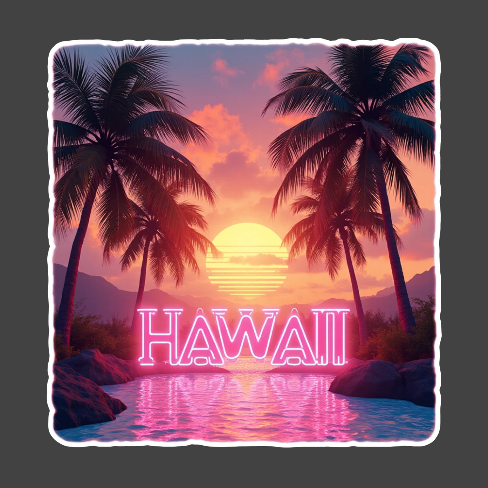 Hawaii Sunset Palm Tree Sticker Vinyl Decal Tropical Beach Neon Aloha