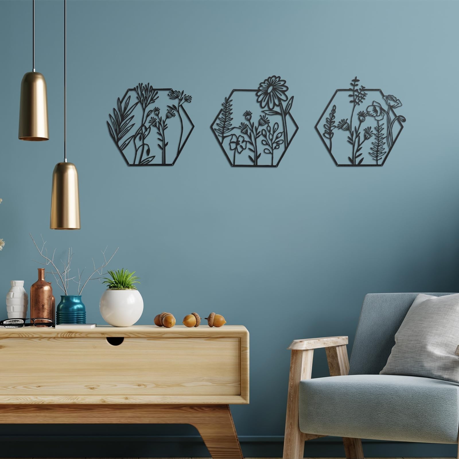 Peryiter 3 Pcs Metal Flower Wall Decor Minimalist Floral Wall Hanging Decor M…