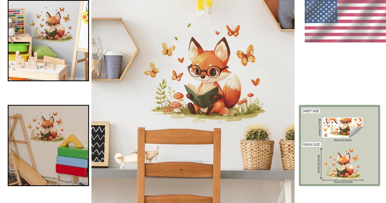 Woodland Fox Kids Wall Decal Nursery Decor with Butterflies Mushrooms 11.8 x …