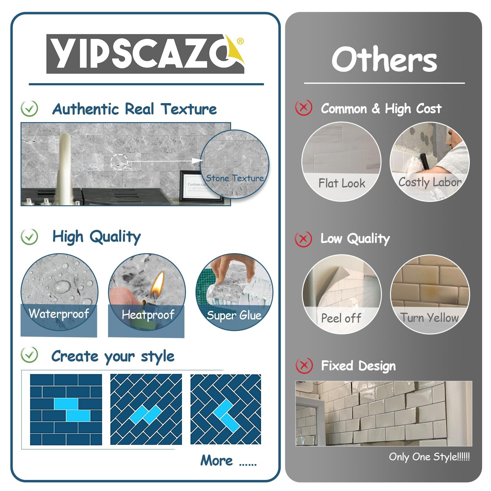 Yipscazo 2026 New Upgrade Peel and Stick backsplash 3 x 6 Inches, Backsplash …