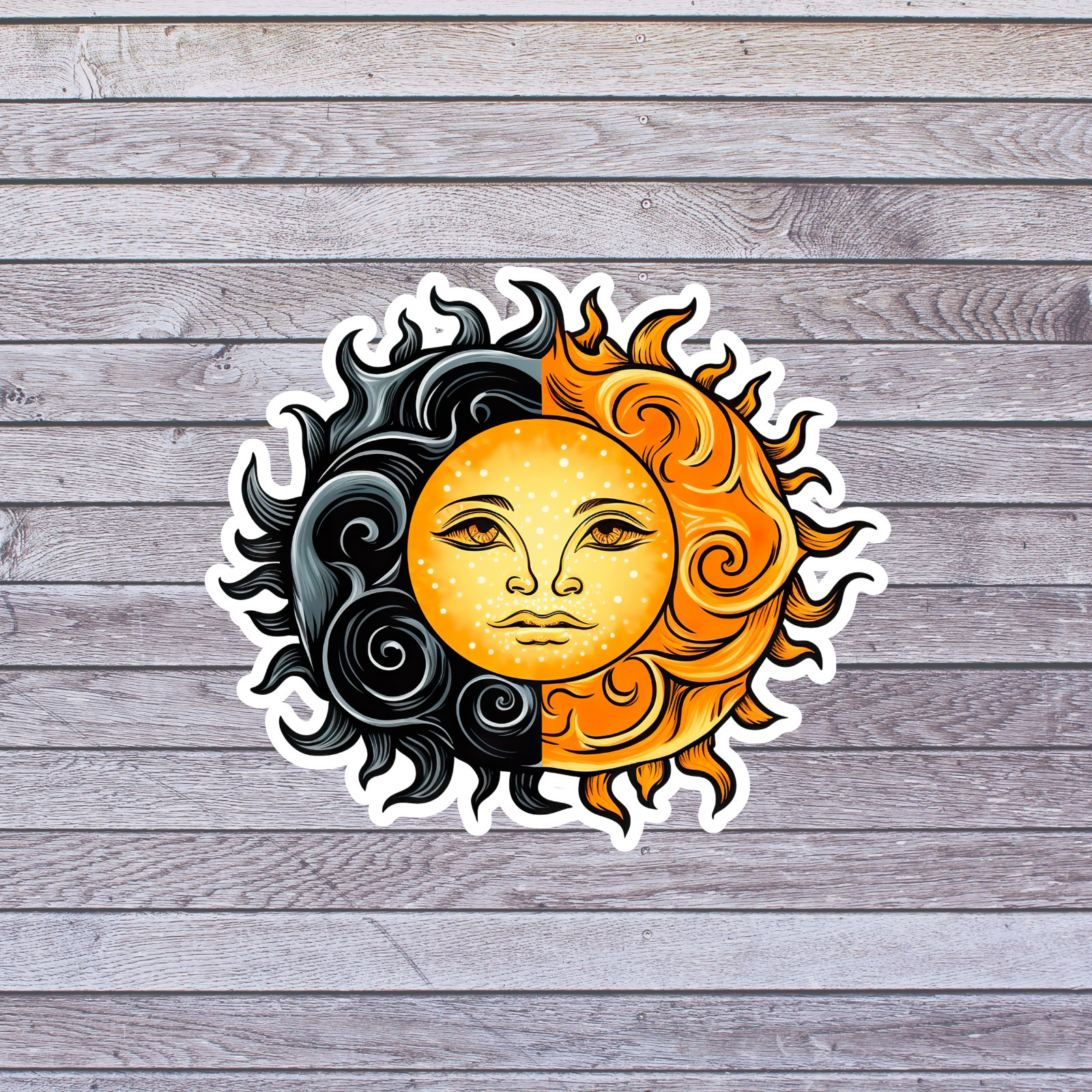 Sun Moon Sticker Vinyl Decal Half Sun Half Moon Celestial Art