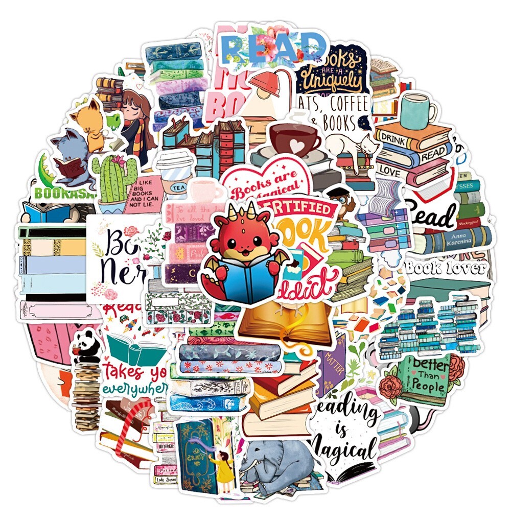 300pcs Book Lover Vinyl Stickers, Love Books, Book Worm, Reading 024252626-1