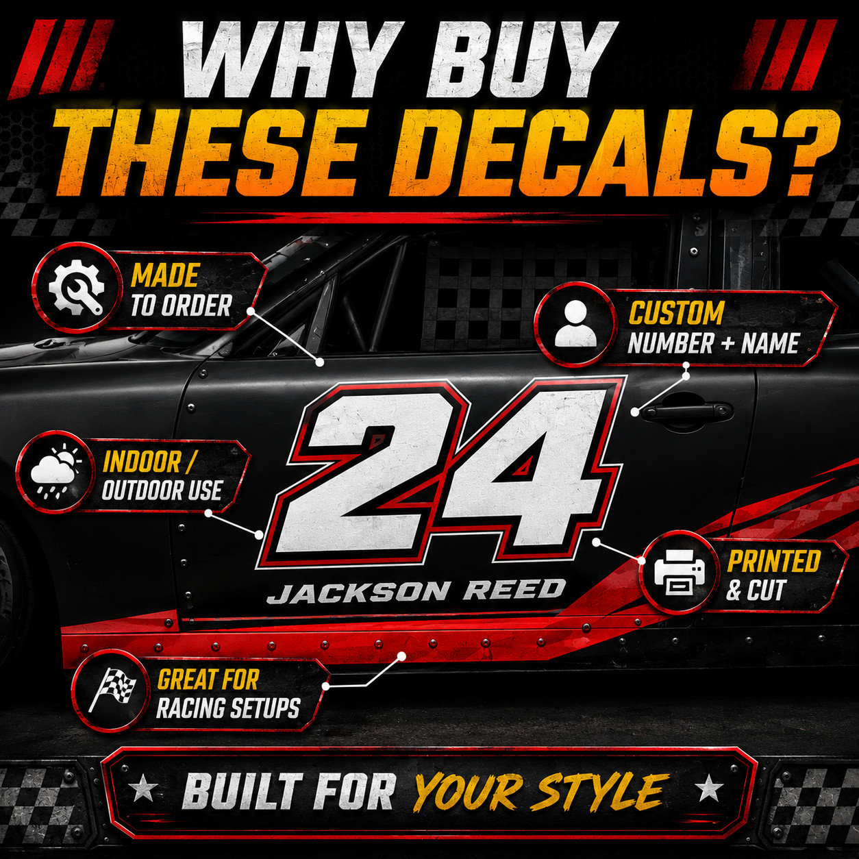 Custom Race Car Number Decals Dirt Track Go Kart Trailer Helmet Vinyl Sticker