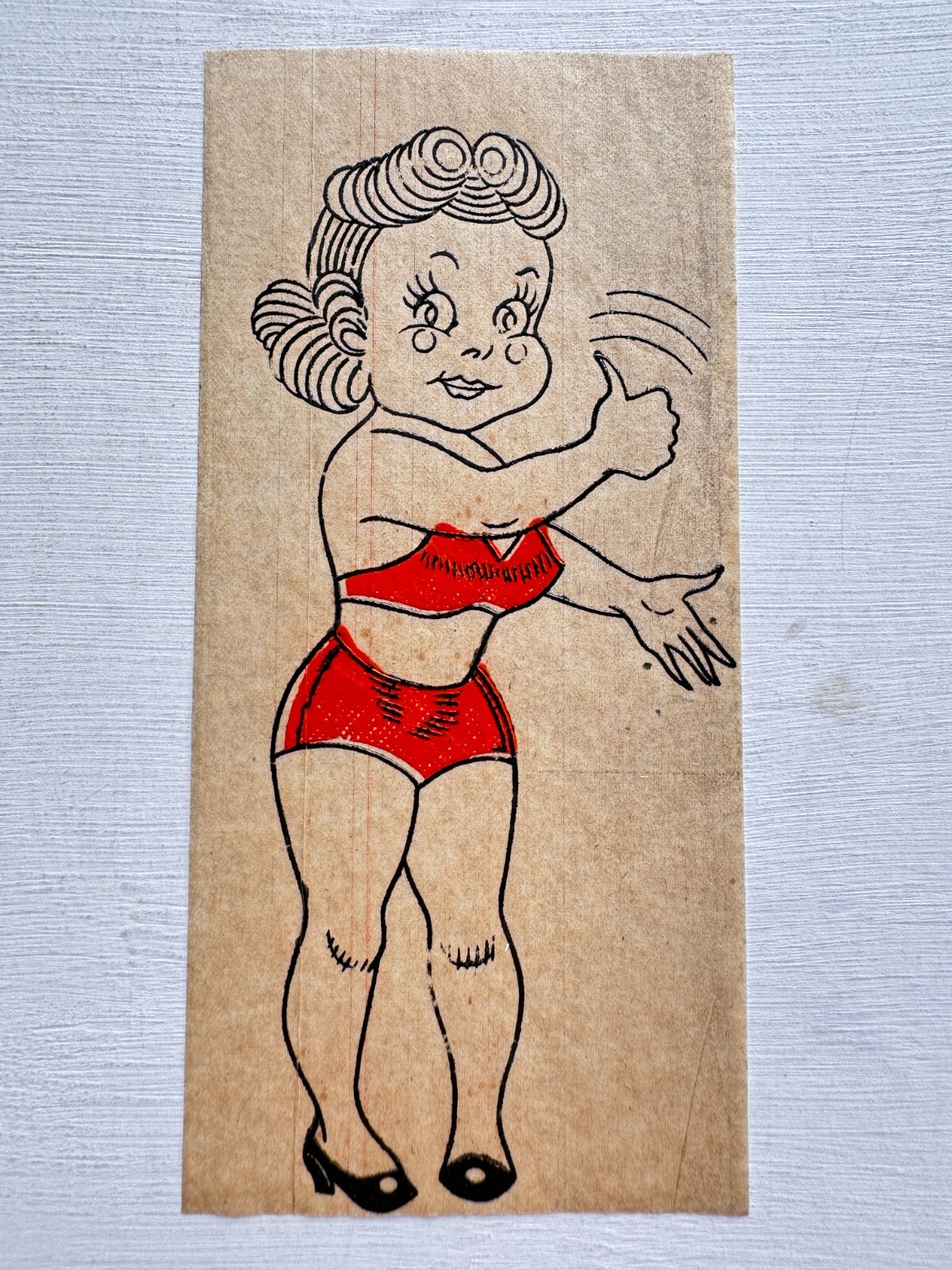 1940's Clothing Iron on Decal of a Gril Hitching a Ride