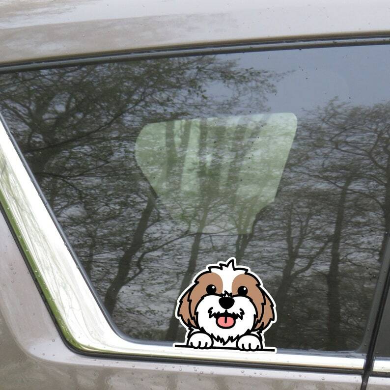 Gold&White Shih Tzu Car Decal Vinyl Bumper Funny Dog Sticker Waterproof Outdoor