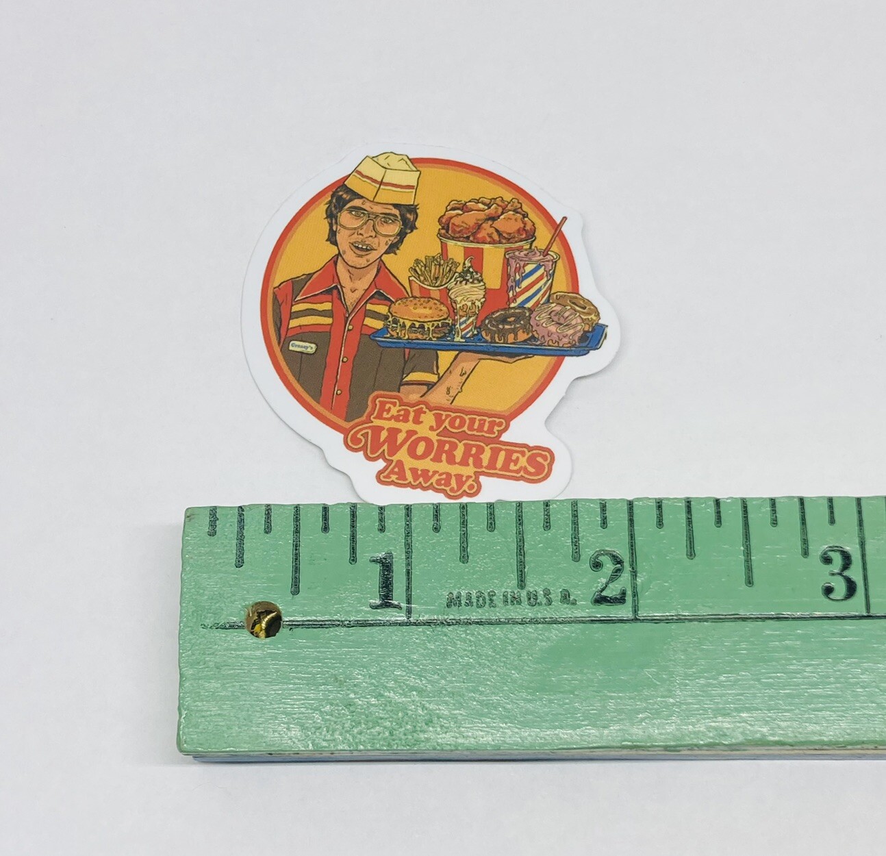 “Eat Your Worries Away” Sticker Decal Humor Graphic Retro Vinyl Art Decor Tc6