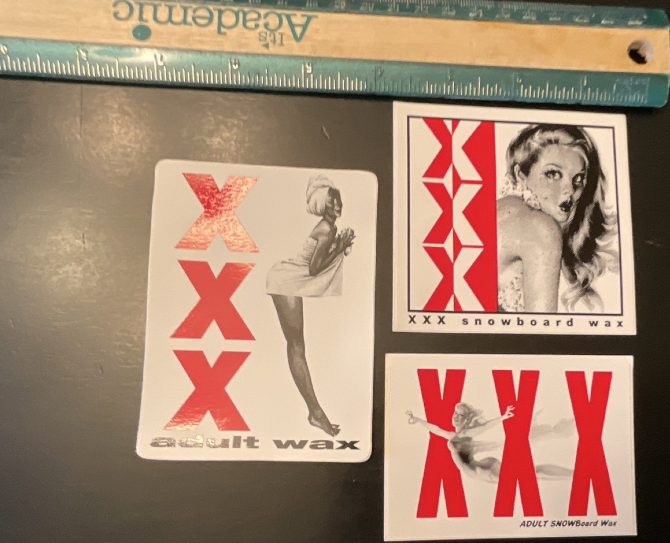XXX Adult Vinyl Snowboard Sticker Set Red White Black Retro Pin-Up for Snowboard