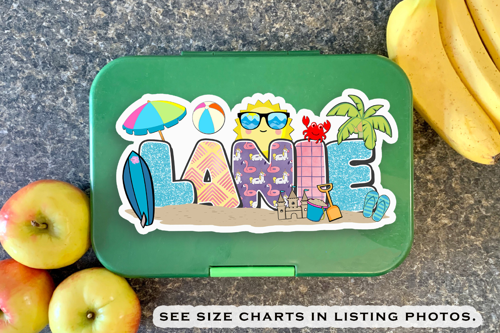 Custom Name Stickers • Waterproof Vinyl • Beach Theme • Cute Summer Party Gift