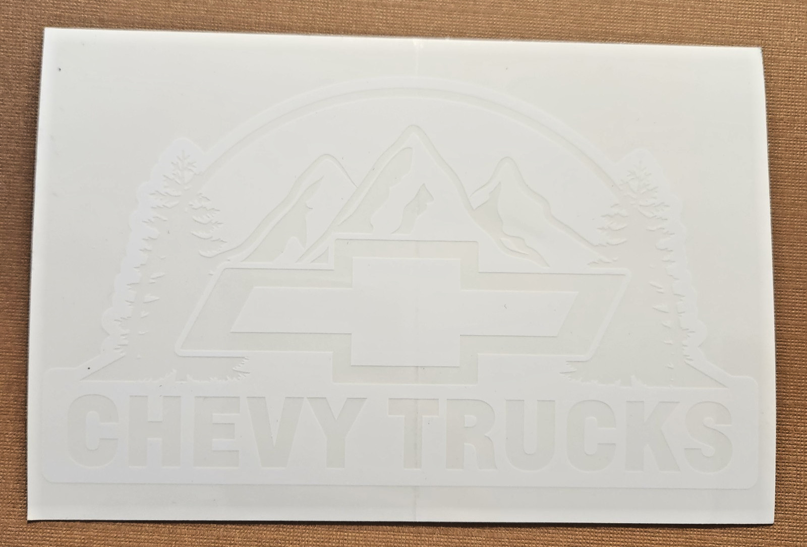 Chevy Truck Decal Sticker Bowtie Logo Mountains Window Graphic White 4×6" (B)