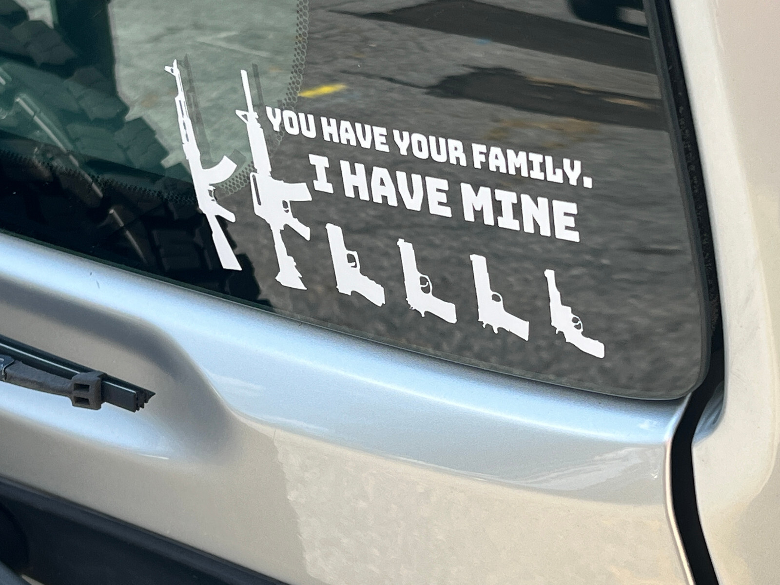 STICK FIGURE GUN FAMILY -WHITE- Vinyl Decal Indoor & Outdoor Sticker Choose Size