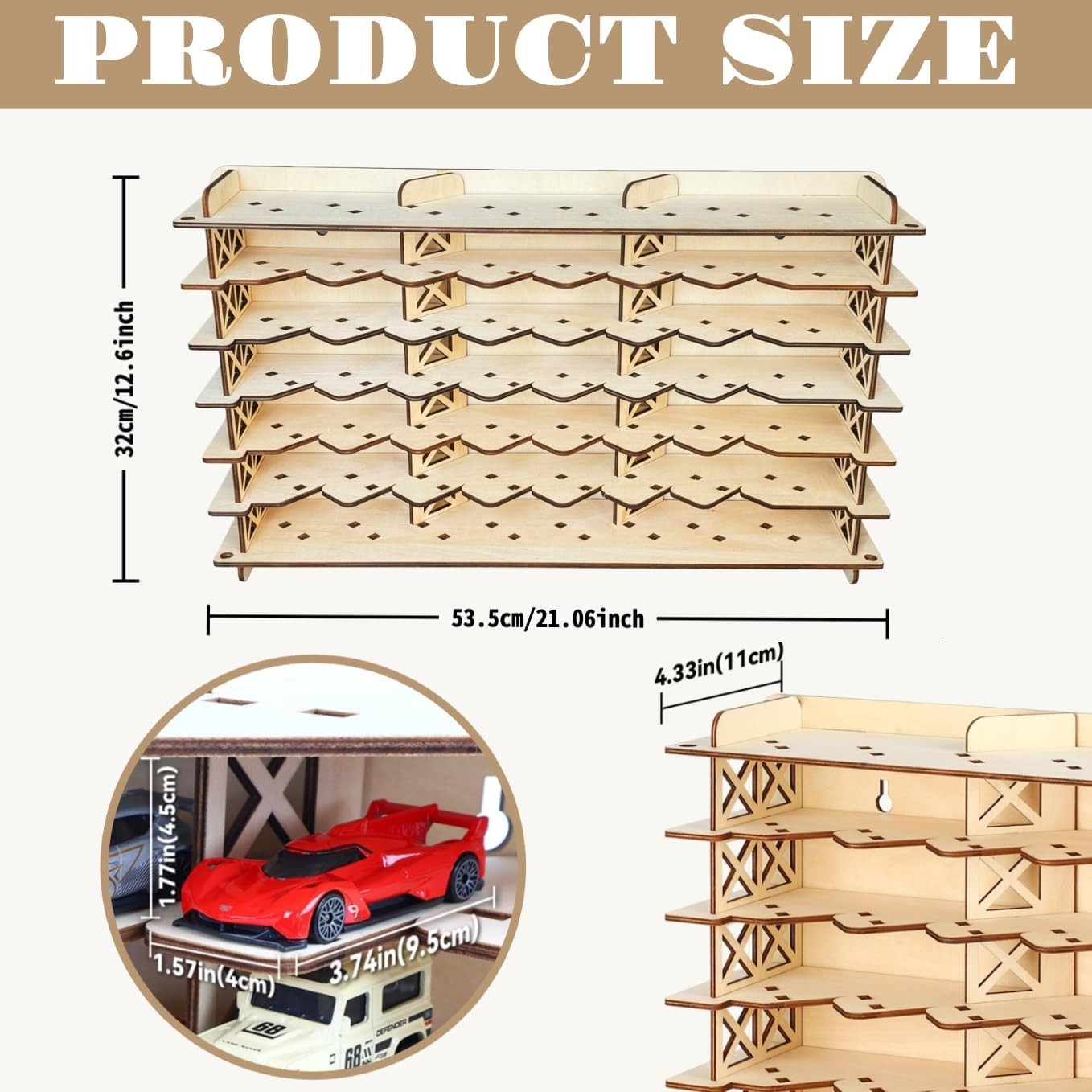 Wood Toy Car Hot Wheels Display Rack, Holds 36/56Diecast Cars Model Car Display