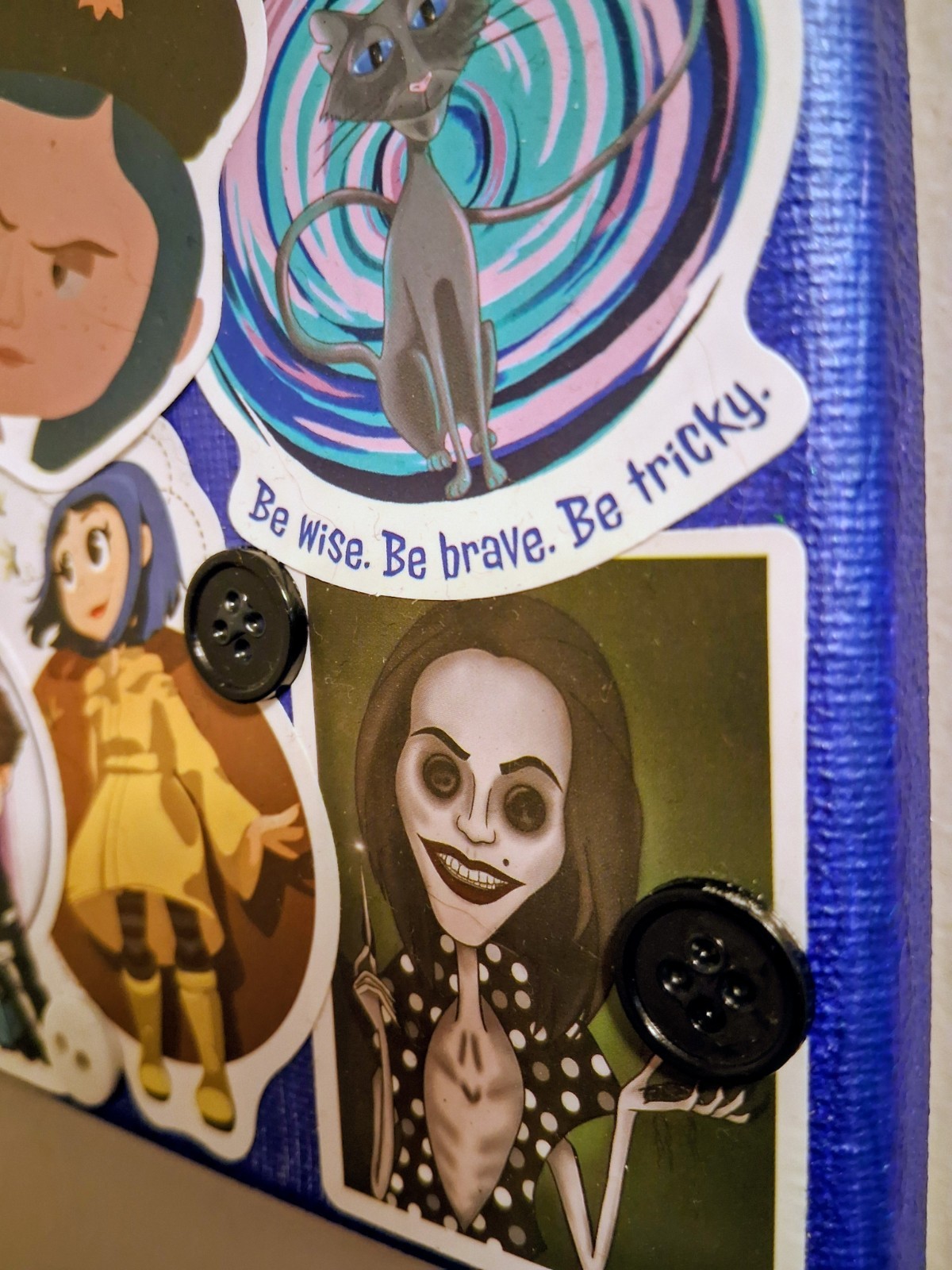 MandyMew Coraline Vinyl Sticker Collage Art, Multicolor & real buttons, 8×10 in