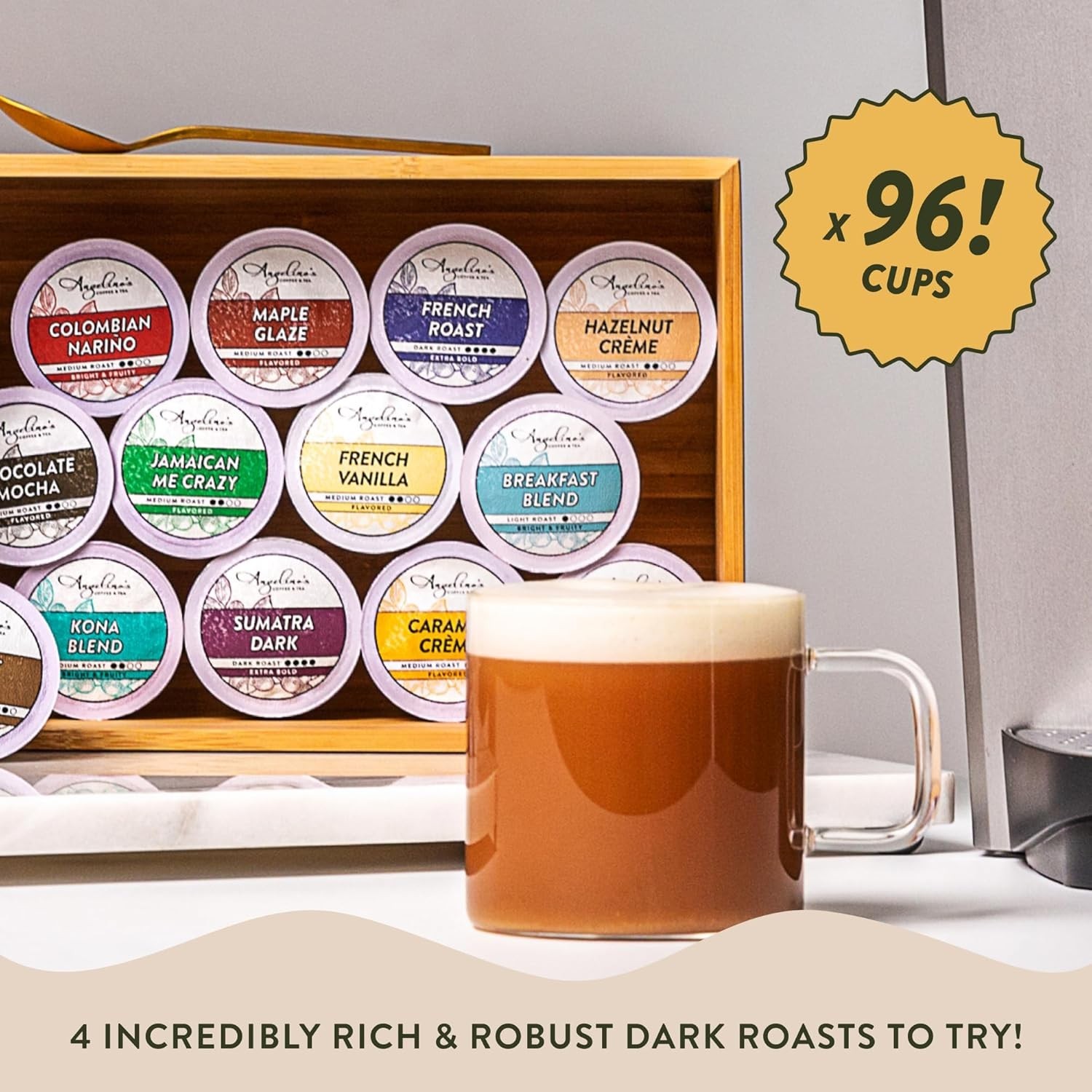 96 Count For Keurig 2.0 K-Cup Brewers Dark Roast Variety