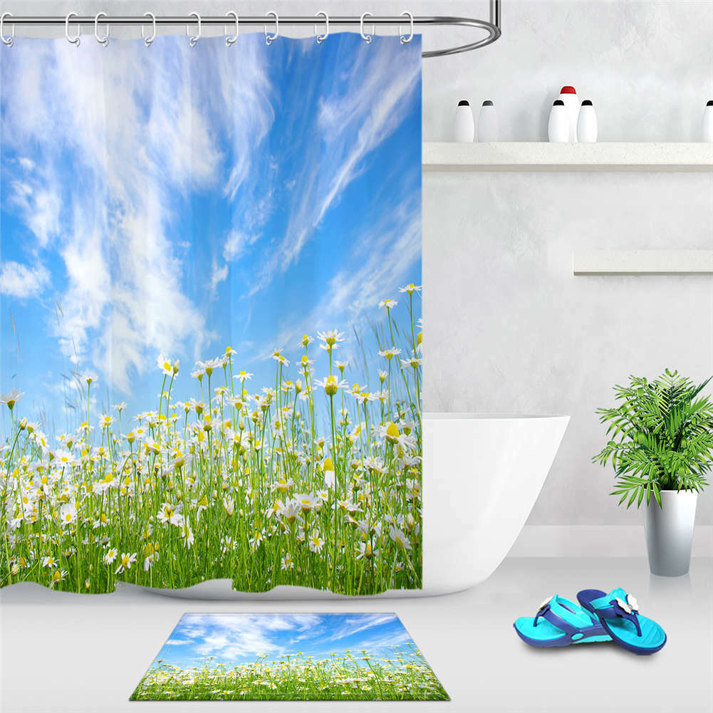 Blue Sky Waterproof Bathroom Polyester Shower Curtain Liner Water Resistant