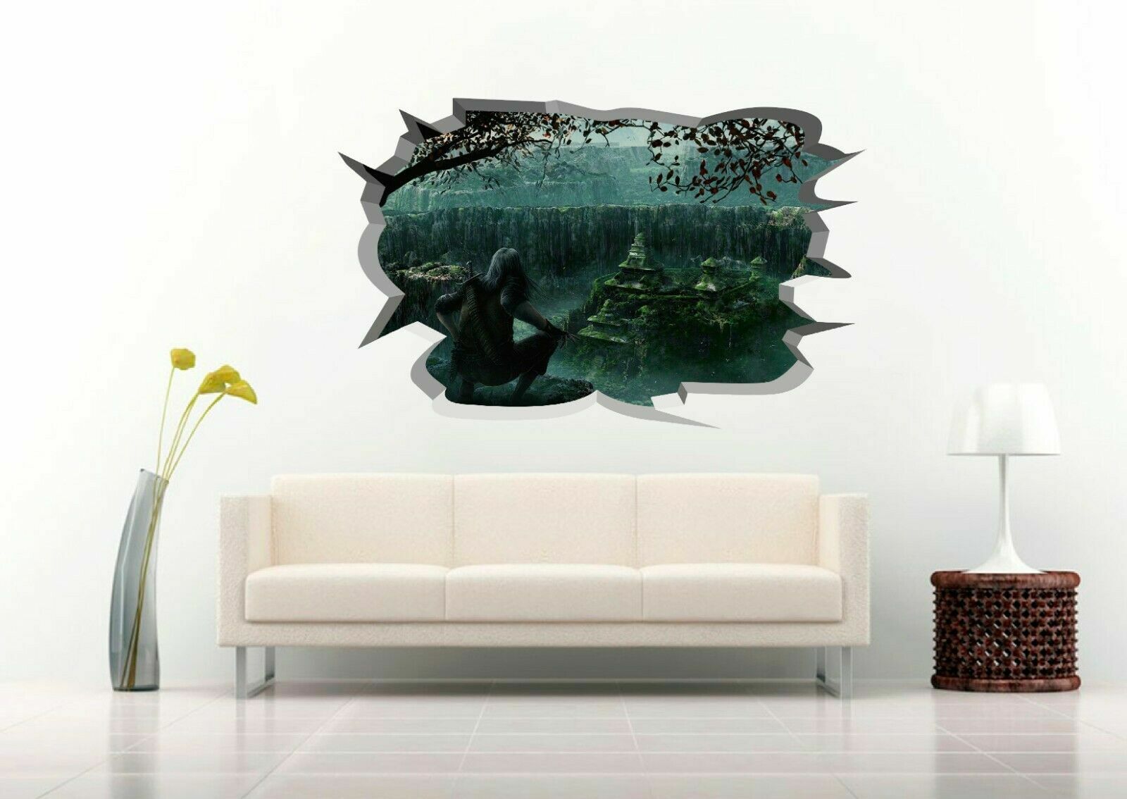 Warrior Over Hidden City 3D Crack Hole Wall Decal Vinyl Sticker Mural Art Decor