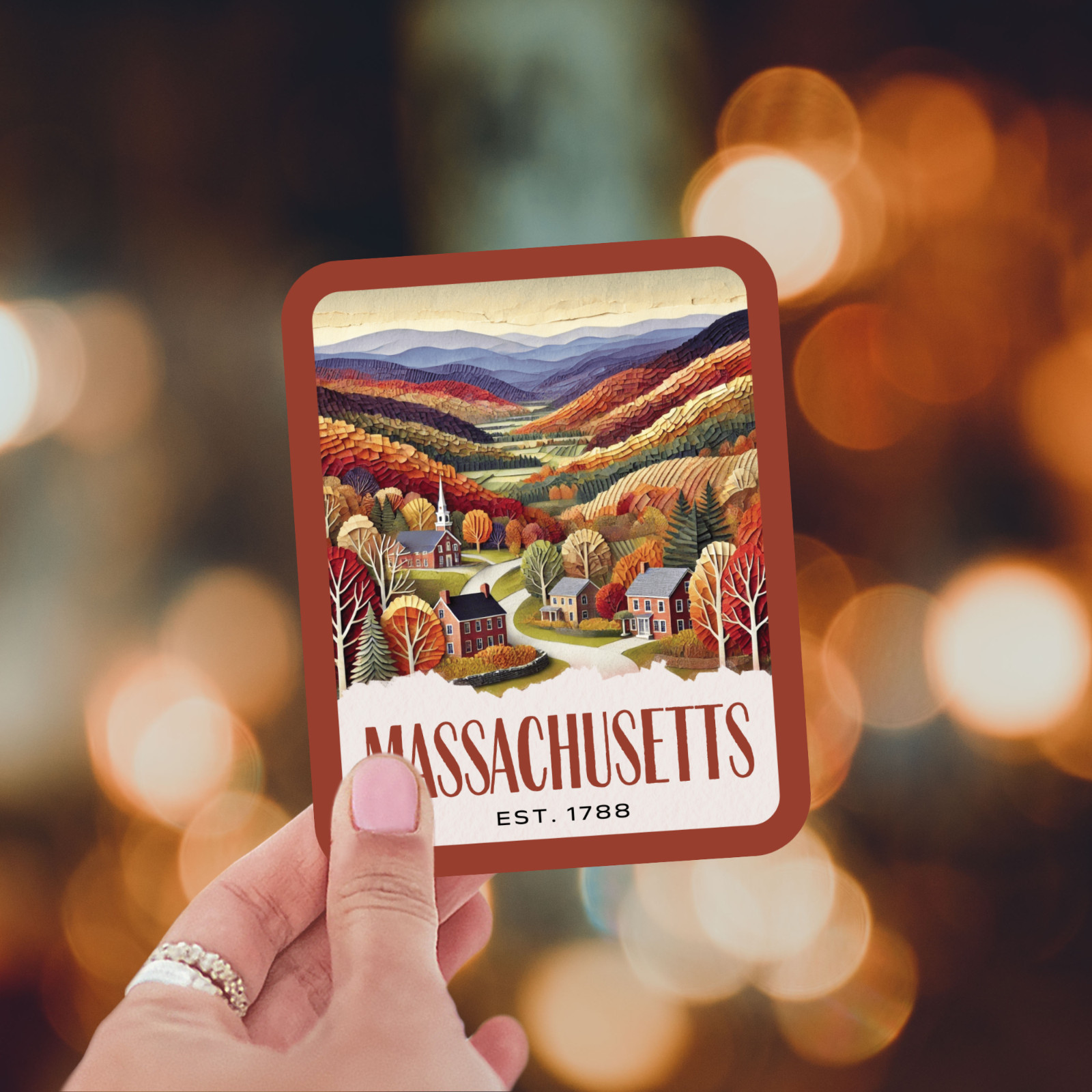 Massachusetts State Sticker, Paper Collage Look, Berkshire Village Vinyl Decal