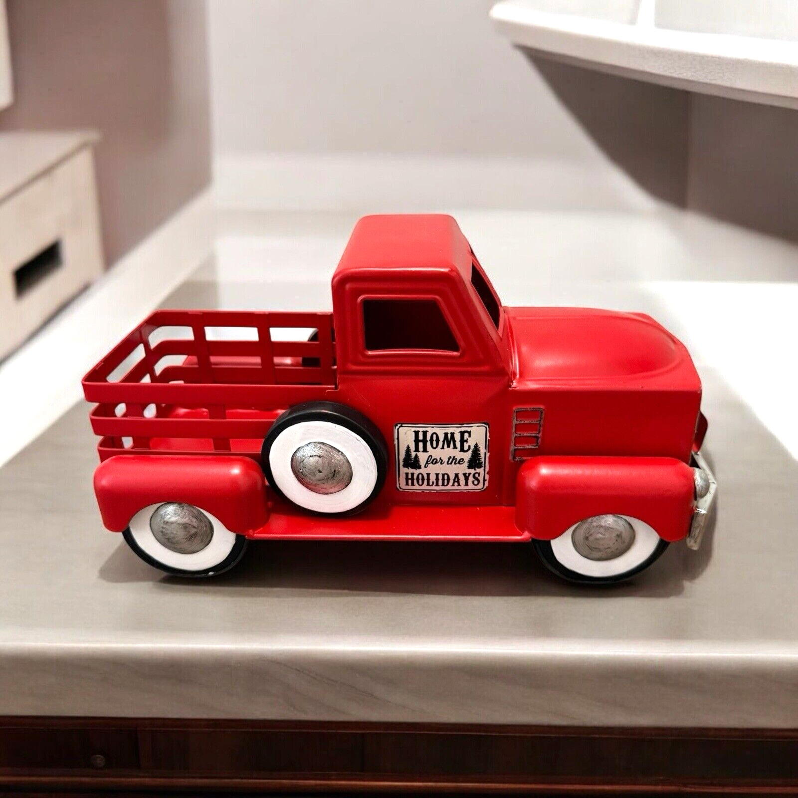 Red Metal Tree Farm Truck Home For The Holidays Seasons Greetings Decor