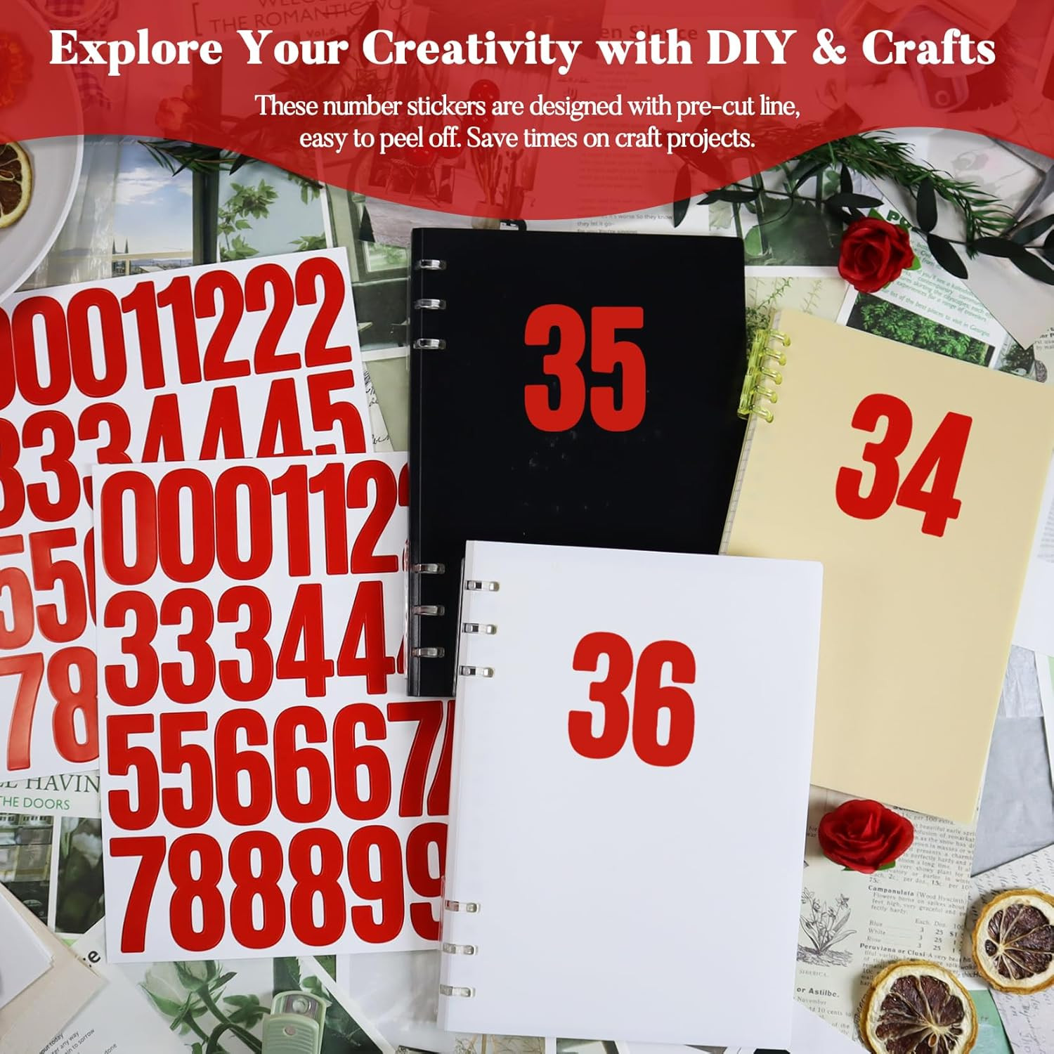 300 Number Stickers, 10 Sheets 2 Inches Self-Adhesive Vinyl 0-9 Decals for Scrap