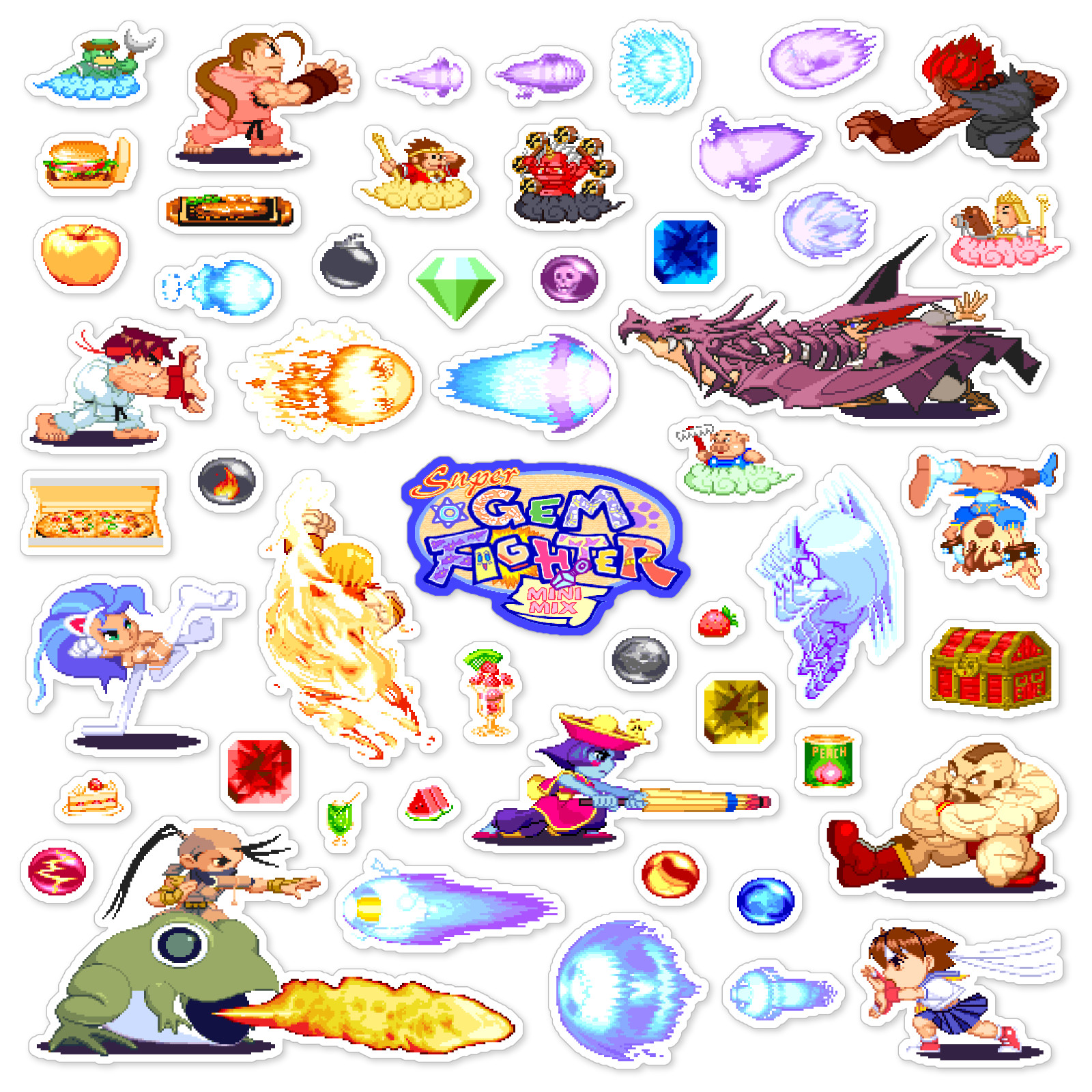Super Gem Fighter Mini Mix Stickers Pocket Fighter Pixel Art 52 Sticker Pack