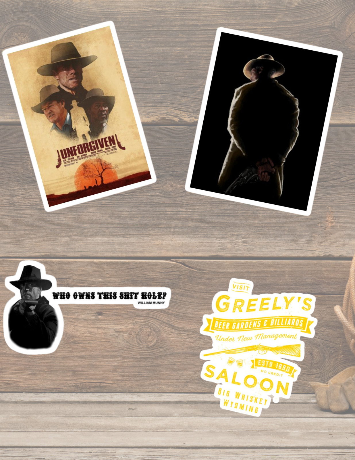Unforgiven 90's Western Movie 4pc Stickers Pack