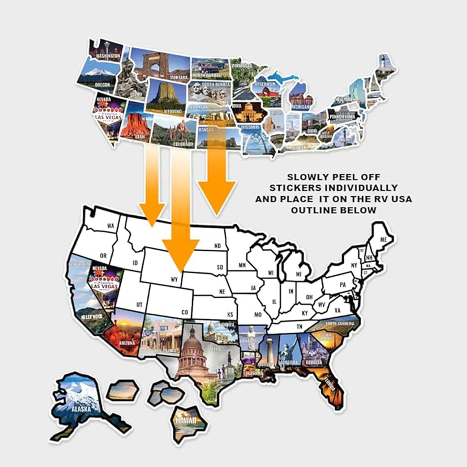 RV State Sticker Travel Map XL 21in x 15in 50 States Photo Map by Wander Camp