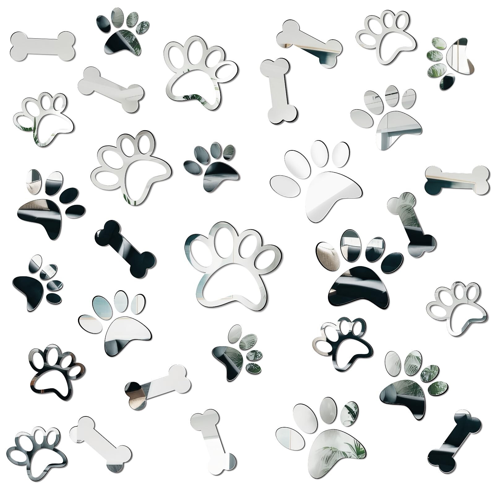 Tenare 42 Pcs Paw Mirror Decals Acrylic Mirror Wall Stickers 3 Sizes Removabl…