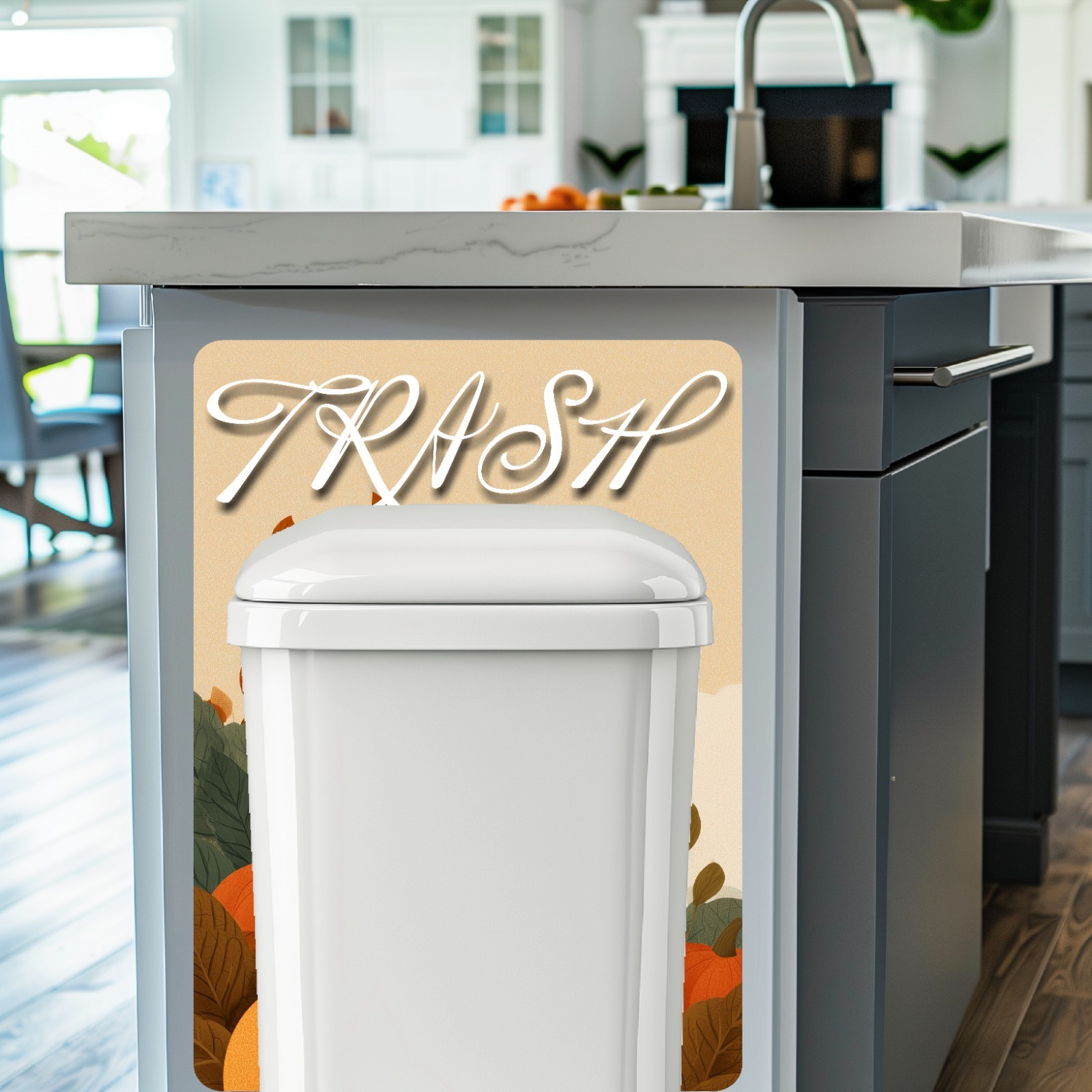 Fall Pumpkins Trash Can Fabric Decal Protective Wall Guard Sticker Kitchen
