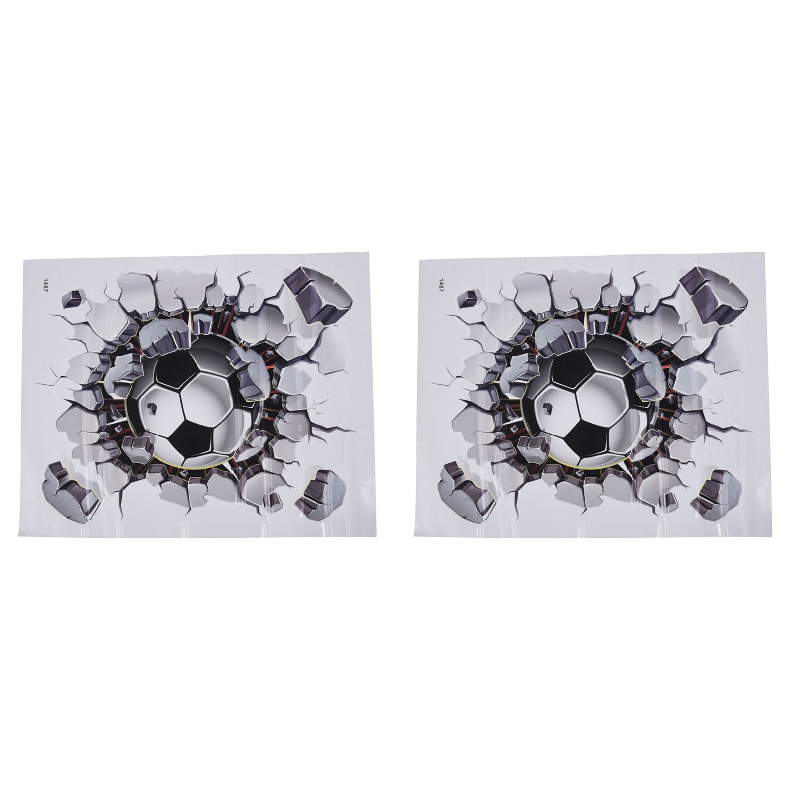 2X 3D Football Wall Sticker PVC Art Soccer Crack Decal Boys Room Mural5453