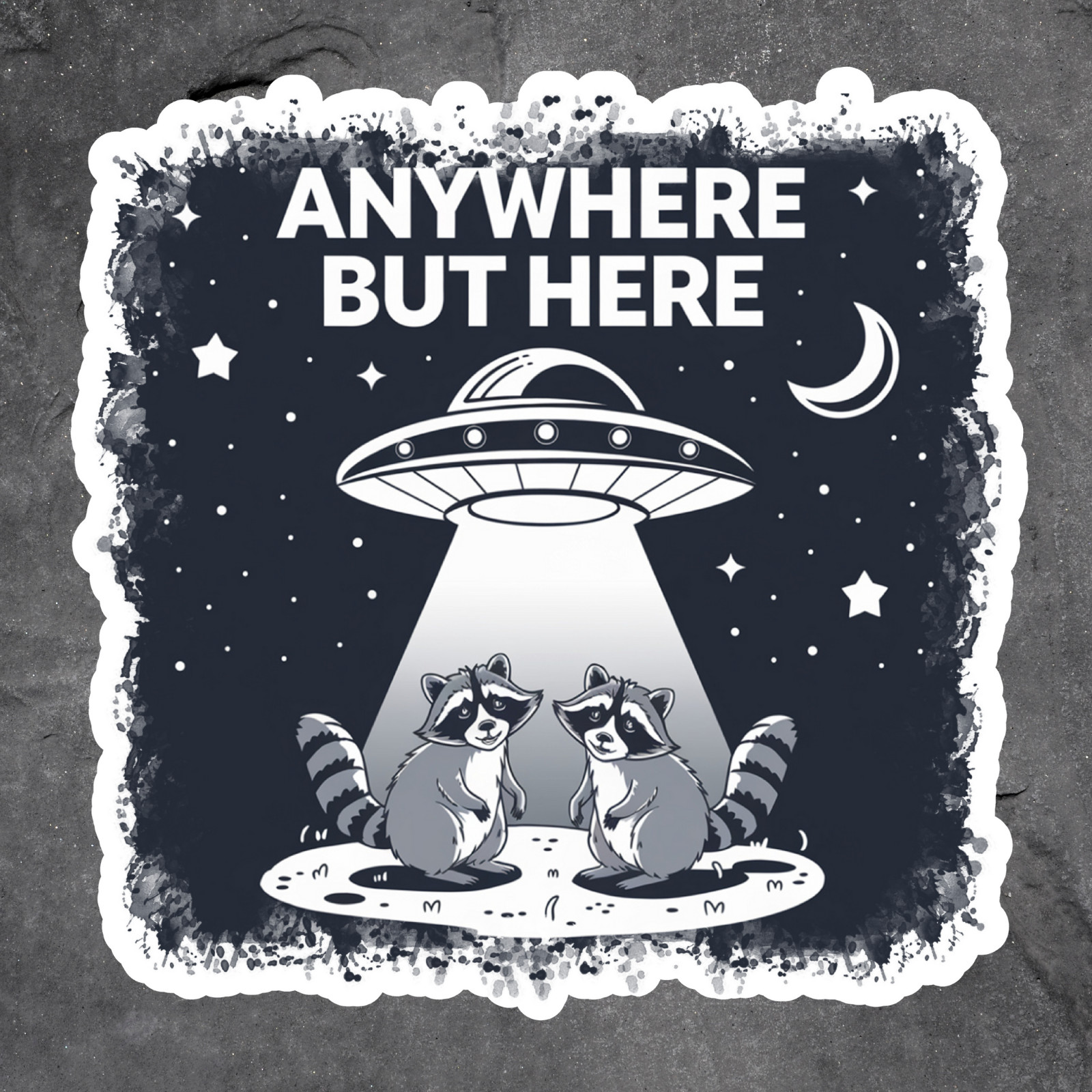 Raccoon sticker vinyl decal UFO alien abducted trash panda raccoon humor