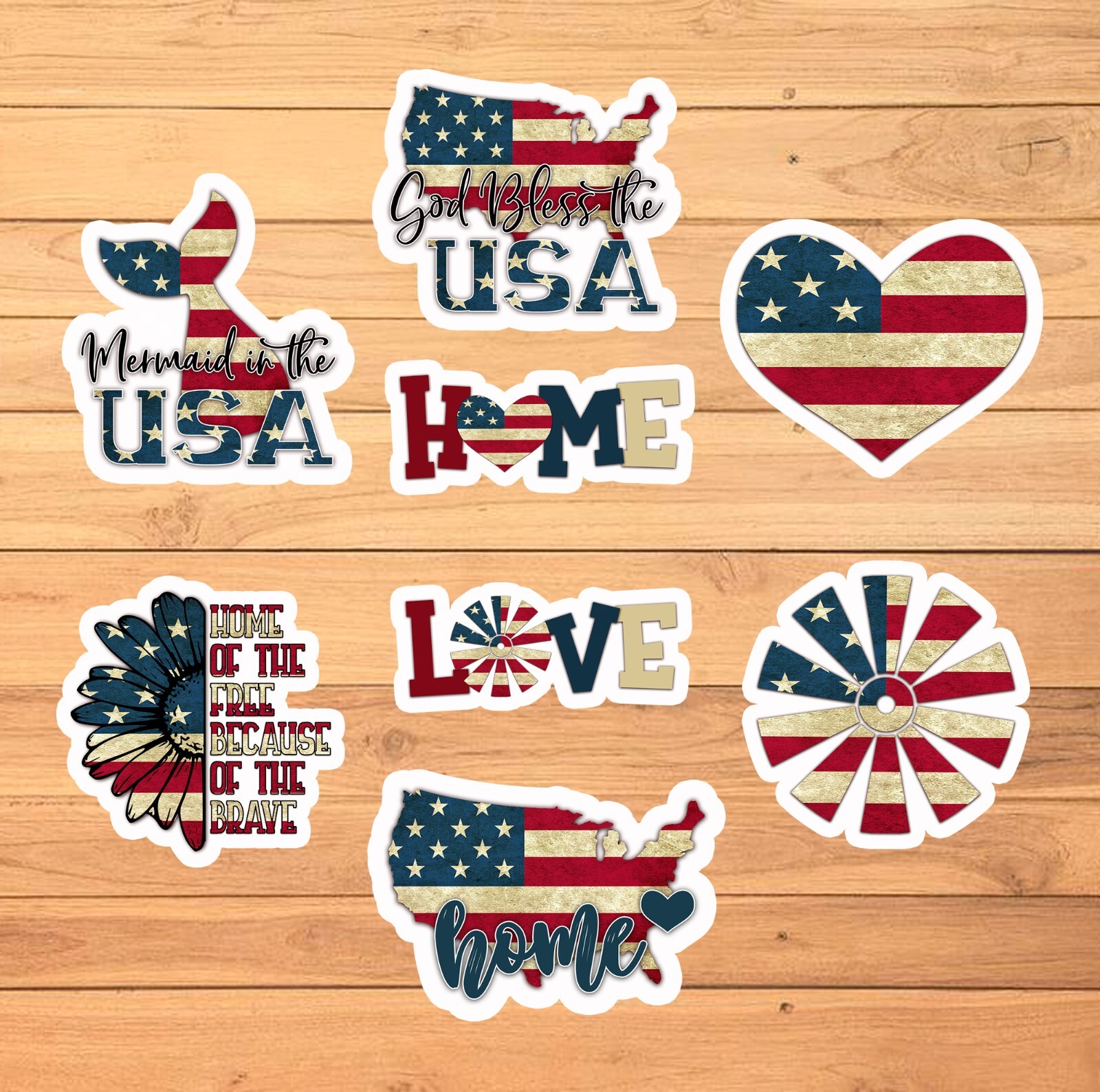 Patriotic Stickers / 2 1/2 Inch / Set of 8 / 5 Style Options