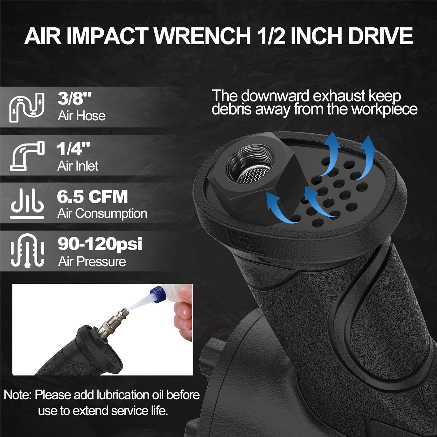 Air Impact Wrench 1/2" – 1/2 Inch Impact Gun 1/2 Drive, 1500Ft-lbs, 8000RPM High