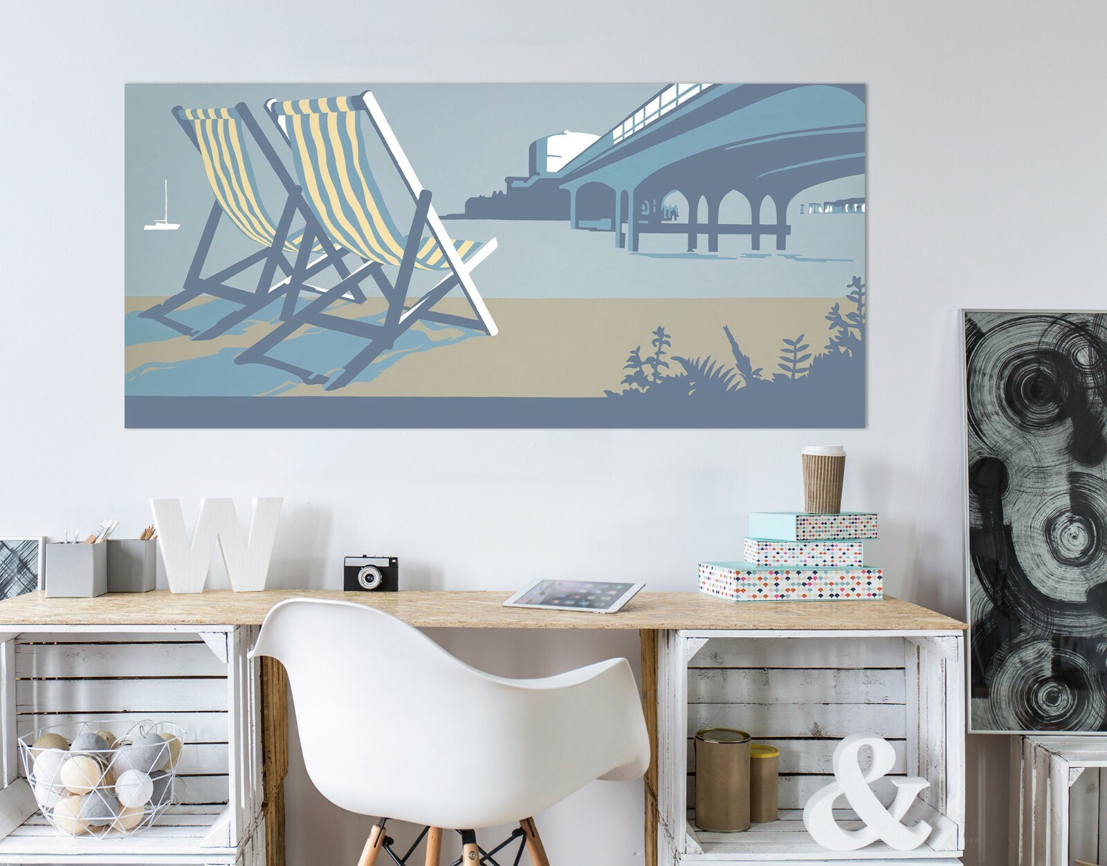 3D Pier Deckchairs 001NAO Wall Stickers Vinyl Wallpaper Murals Steve Read Ava