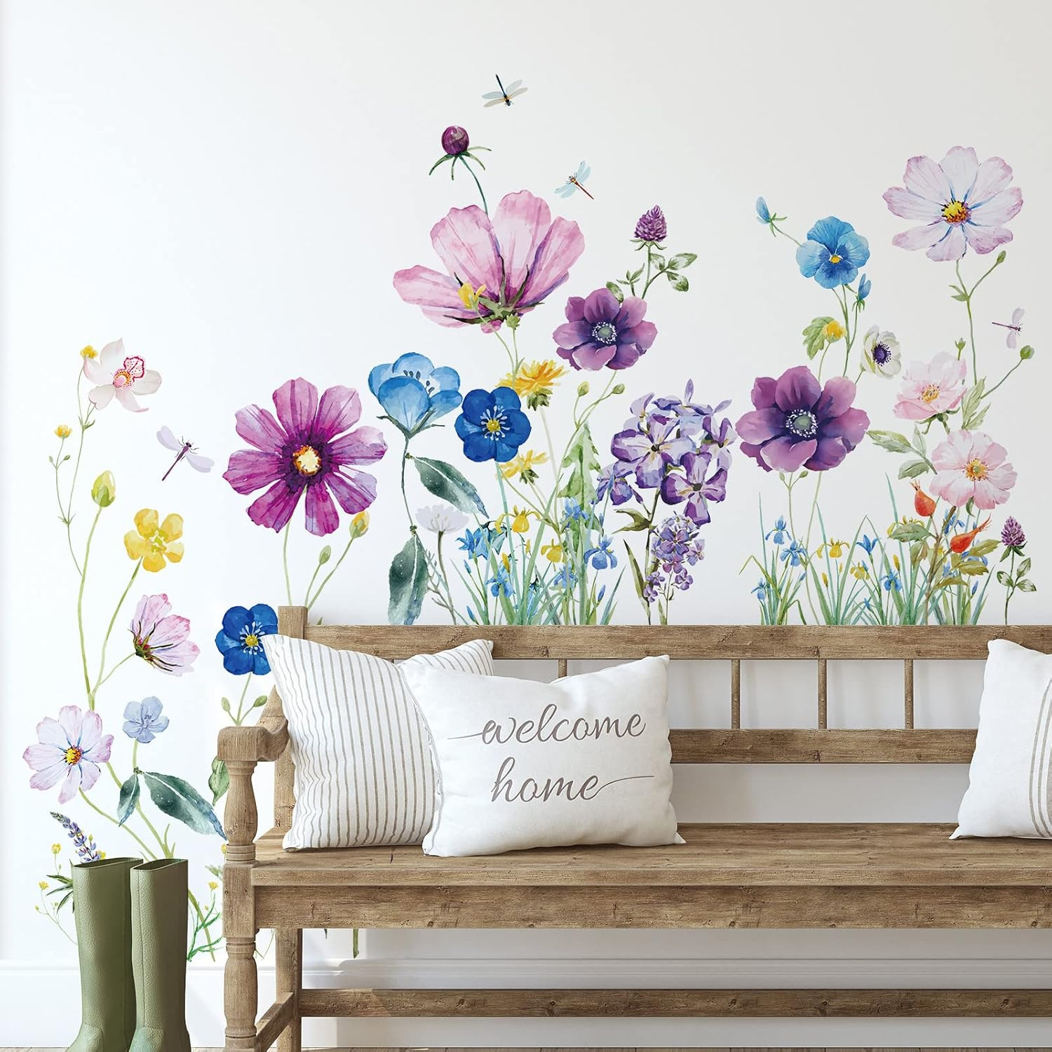 6 Pcs Flowers Wall Decals Stickers Vinyl Removable Peel and Stick Colorful Drago