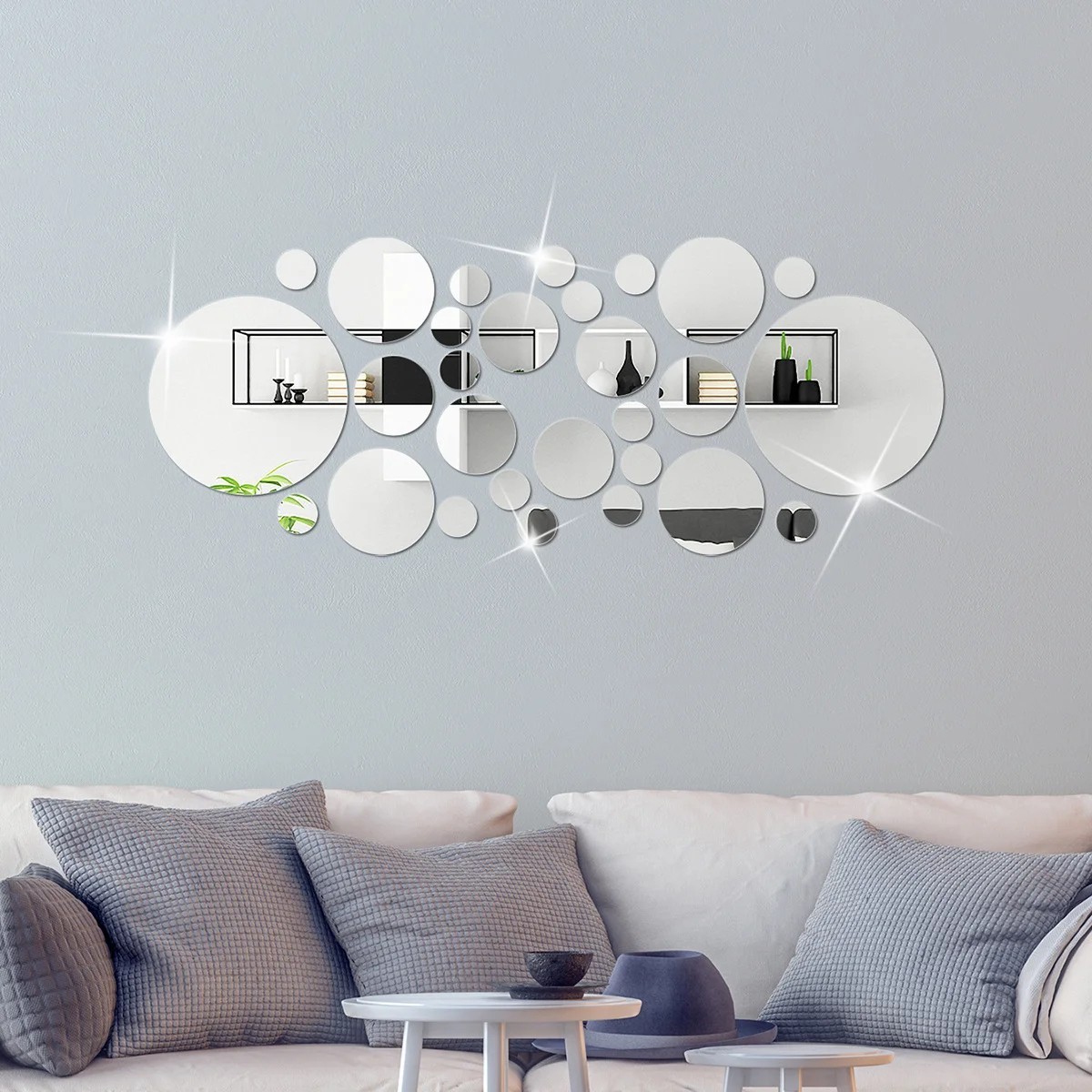 26 Pcs 3D Acrylic Mirror Wall Sticker Round Mirror Bedroom Stickers Decoration