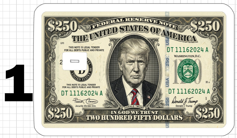 Donald Trump 250 Dollar Bill Credit ATM Debit Gift Card Skin Sticker MAGA Money
