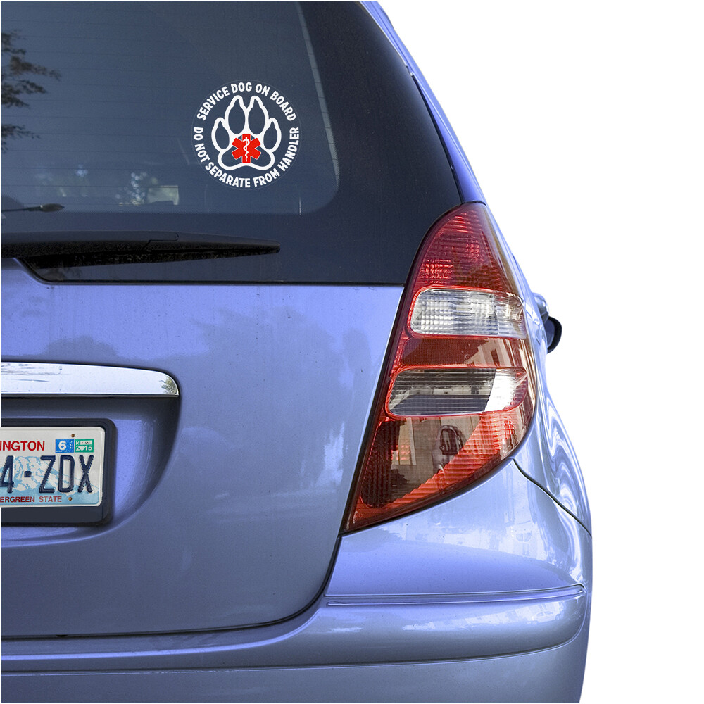 SERVICE DOG ON BOARD CLEAR VINYL DECAL STICKER FOR CAR+TRUCK WINDOW-PRINT DESIGN
