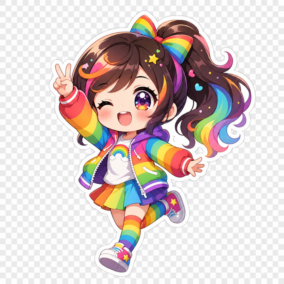 3 inch Cute Rainbow Girl Sticker Kawaii Pride Character Vinyl Decal Cartoon